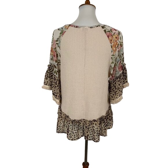 Umgee Tan Ruffle Top Small Short Sleeve Boho Festival Romantic Flowy - Picture 4 of 6